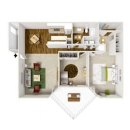 3D floor plan of 2 bedroom 2 bath at Sundial Apartments, Wilsonville Oregon