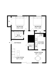 Two bedroom One and half Bath floor plan