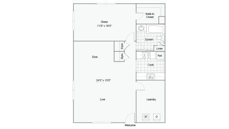 1Bed-1Bath Floor Plan at Williamsburg South, Pittsburgh, PA, 15228