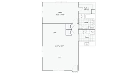 A floor plan of a room with a sleeping area, dining area, and living area.
