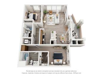 A 3D floor plan of a house with rooms labeled.