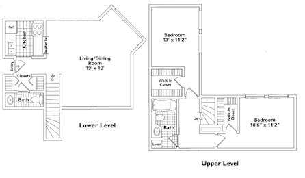 2 Bed 1.5 Bath Floorplan at Oak Park City, Oak Park Illinois
