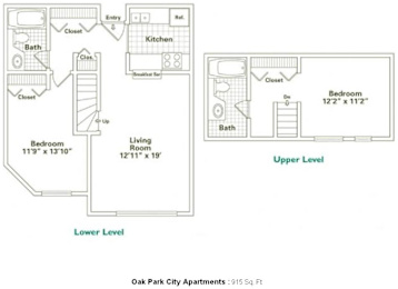 2 Bed 2 Bath Floorplan A at Oak Park City, Illinois
