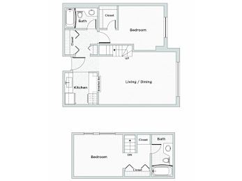 2 Bed 2 Bath Floorplan D at Oak Park City, Oak Park, IL