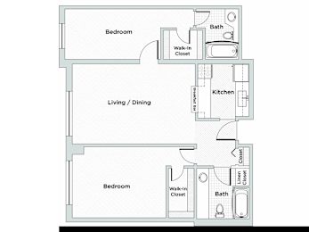 2 Bed 2 Bath Floorplan E at Oak Park City, Oak Park, 60301