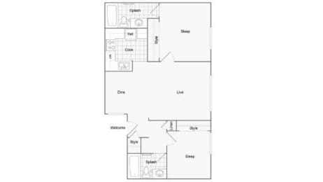 2 bed 2 bath 2A Floor Plan at Alturas Paso Robles Apartment Homes, Paso Robles, CA