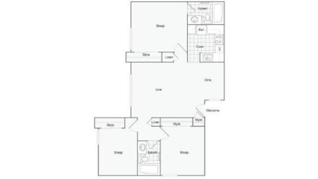 3 bed 2 bath 2A Floor Plan at Alturas Paso Robles Apartment Homes, Paso Robles, 93446