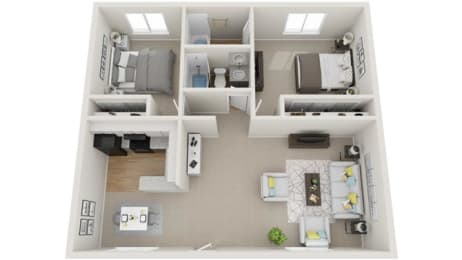 2 Bedroom 2 Bath Floor Plan at Dwell Apartment Homes, Riverside, CA, 92507