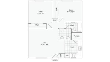 Acorn Floor Plan at Oak Park Apartments, Solvang, 93463