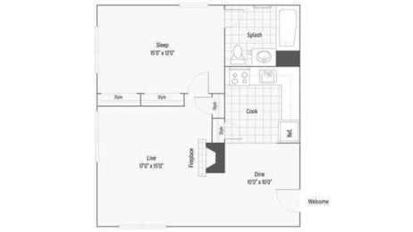 1 Bedroom 1 Bath Floor Plan at Pinney Brook, Ellington