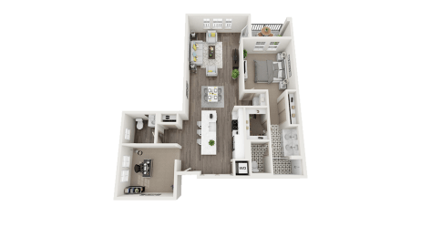 1 bedroom + 1.5 bath floor plan A at Arrive Los Carneros Apartments, Goleta
