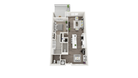 1 bedroom + 1.5 bath floor plan at Arrive Los Carneros Apartments, Goleta, California