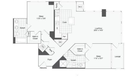 2 bedroom 2 bath floor plan I at Arrive Wheaton, Wheaton, 20902