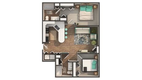 2 bed 2 bath floor plan at Zen Chaska, Chaska, MN