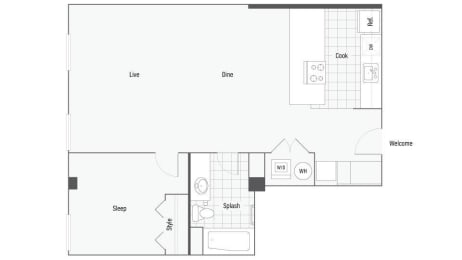 2 bed 2 bath floor plan D at The Rowe, Grand Rapids, Michigan