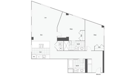 2 bed 2 bath floor plan F at The Rowe, Michigan