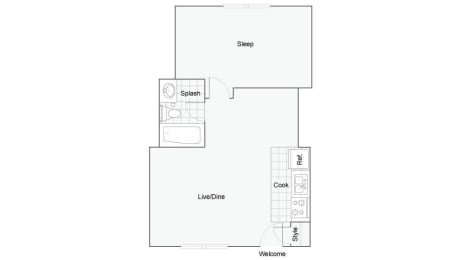 1 bed 1 bath floor plan at ReNew Eagle River, Alaska, 99577
