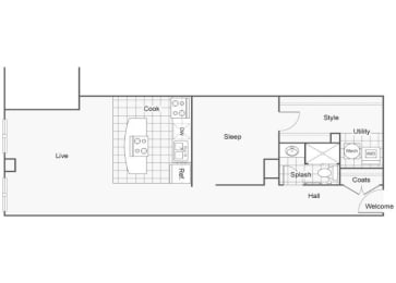 Hermes Floor Plan at ReNew Wichita, Wichita, KS, 67202