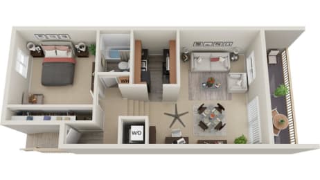 1 bed 1 bath Birchwood1 Floor Plan at The Bluffs at Mountain Park, Lake Oswego, 97035
