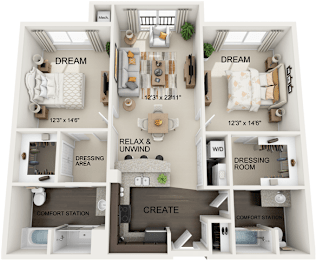 A diagram of a small apartment layout with labeled rooms.