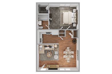 3D Floorplan of a 1 bedroom apartment