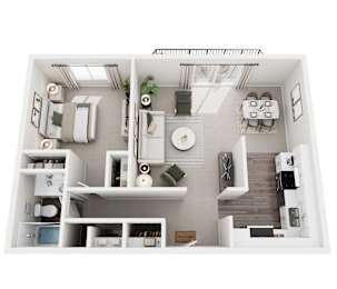 3D Floorplan for a 1-bedroom apartment