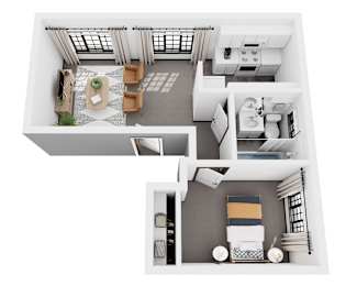 A black and white image of a house layout.