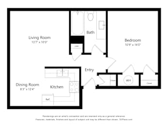 Floorplan 1 Bedroom 1 bath at Woodridge Apartments, Kenai, AK, 99611