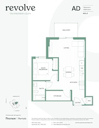 A floor plan for a one bedroom, one bathroom apartment.