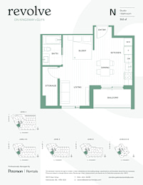 A floor plan for a studio apartment on Kingsway in Glen.