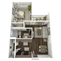 a 3d drawing of a floor plan with a bedroom and living room