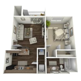 a 3d drawing of the 1 bedroom floor plan  apartments