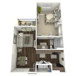 a 2 bedroom floor plan with a bathroom and a living room