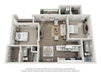  Floor Plan 2 Bed, 2 Bath - Classic