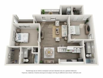  Floor Plan 2 Bed, 2 Bath - Fully Renovated