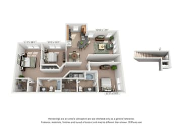  Floor Plan 3 BEDS, 2 BATHS C2B