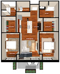 A floor plan of a house with labeled rooms and dimensions.