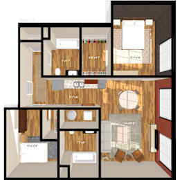 A floor plan of a Pickler 1.3 apartment layout.