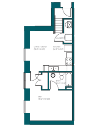 Floor Plan  a floor plan of a small house with a bedroom and a living room