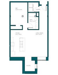 Floor Plan  a floor plan of a small apartment with a bedroom and a living room