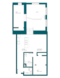 Floor Plan  a floor plan of a residence with a loft and a patio