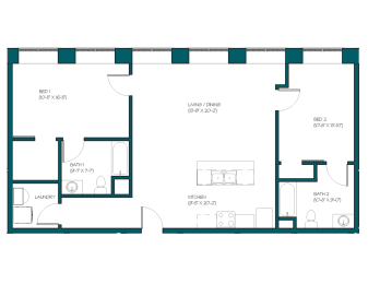 Floor Plan  a floor plan of a unit with a bedroom and a living room