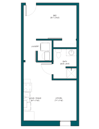 Floor Plan  a floor plan of a small apartment with a bedroom and a bathroom
