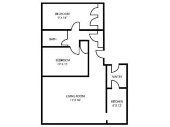  Floor Plan 2BR/1BA