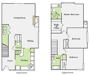 two floor plan of a house with two bedrooms and a living room