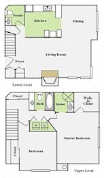 a floor plan of a house with bedrooms and a living room