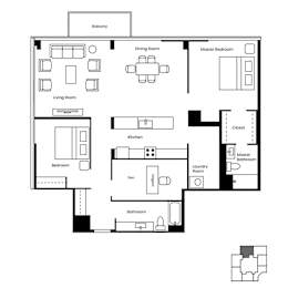 A black and white image of a house floor plan.