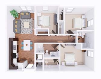 3 Bed 2 Bath Floor Plan at Union at Crescent, Bloomington, 47404