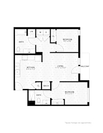 2 bed 2 bath floorplan at Union at Rivers Edge Apartments, Iowa, 50315