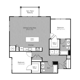 a floor plan of a bedroom apartment at West 130, West Hempstead